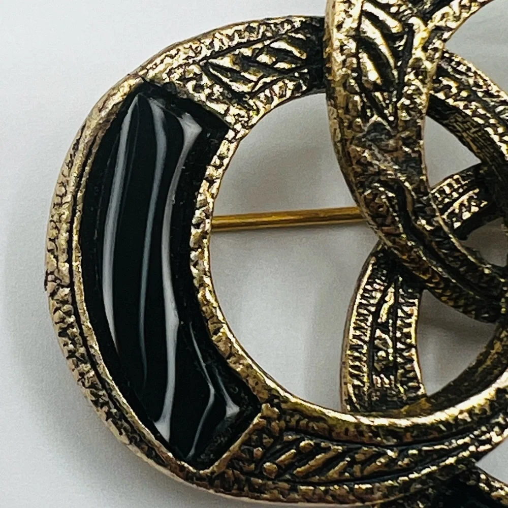 Vintage Celtic Black and Gold Brooch